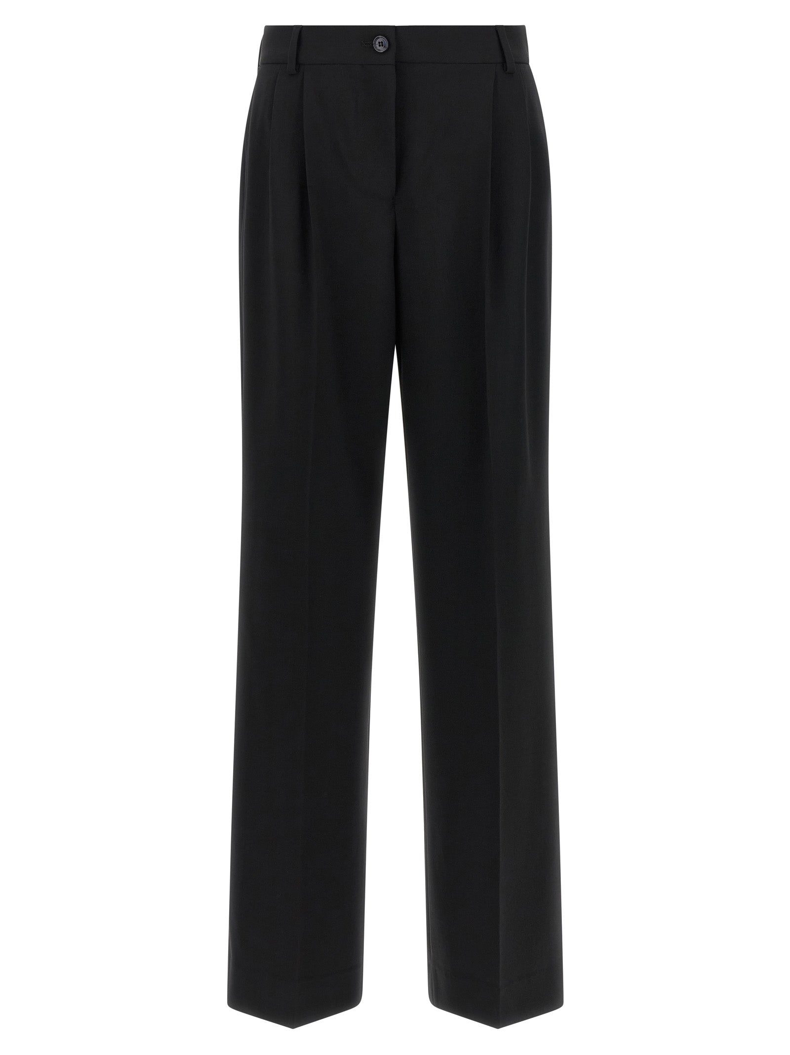 Pantalons décontractés en laine vierge noire de Dolce & Gabbana, style élégant et confortable, visibles sur l'image.