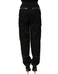 Pantalon cargo noir Dolce & Gabbana Vibe à taille haute et coupe droite, en tissu épais, avec poches latérales.