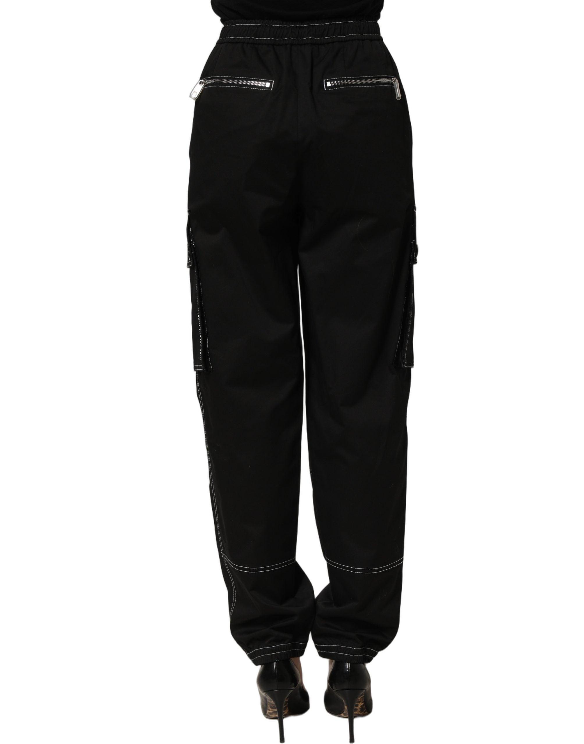 Pantalon cargo noir Dolce & Gabbana Vibe à taille haute et coupe droite, en tissu épais, avec poches latérales.