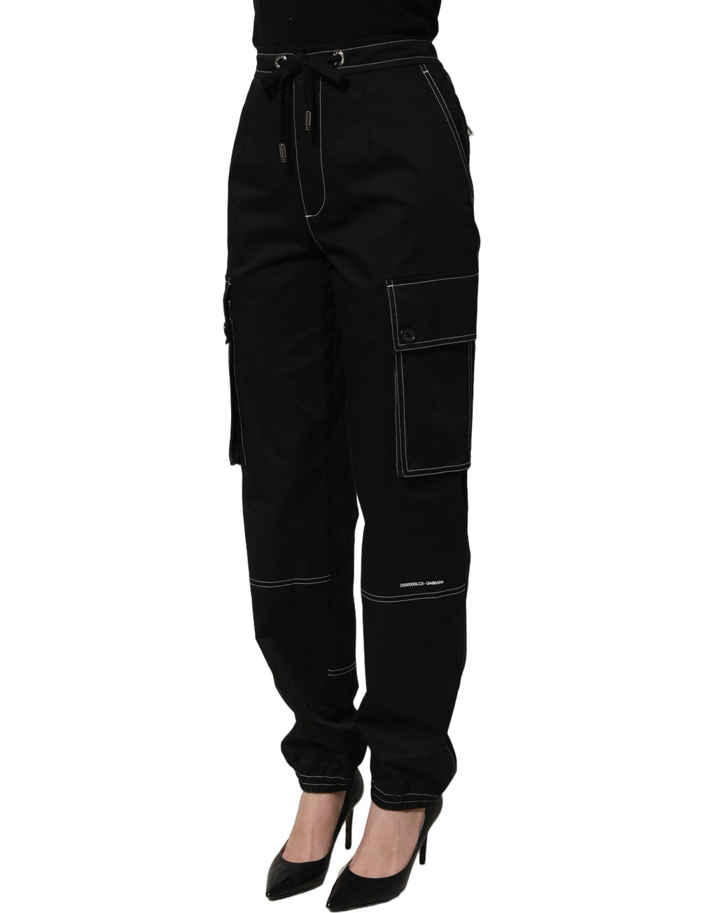 Pantalon cargo noir Dolce & Gabbana Vibe taille haute et coupe droite, vue de face.