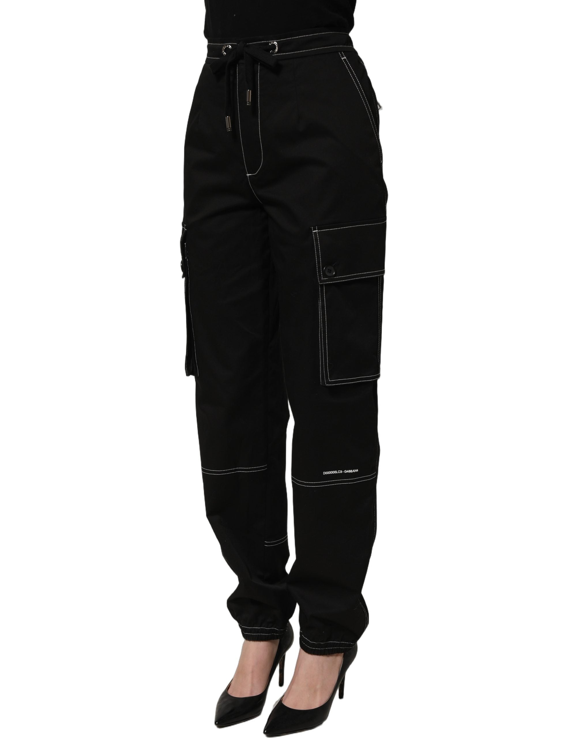Pantalon cargo noir Dolce & Gabbana Vibe taille haute et coupe droite, vue de face.