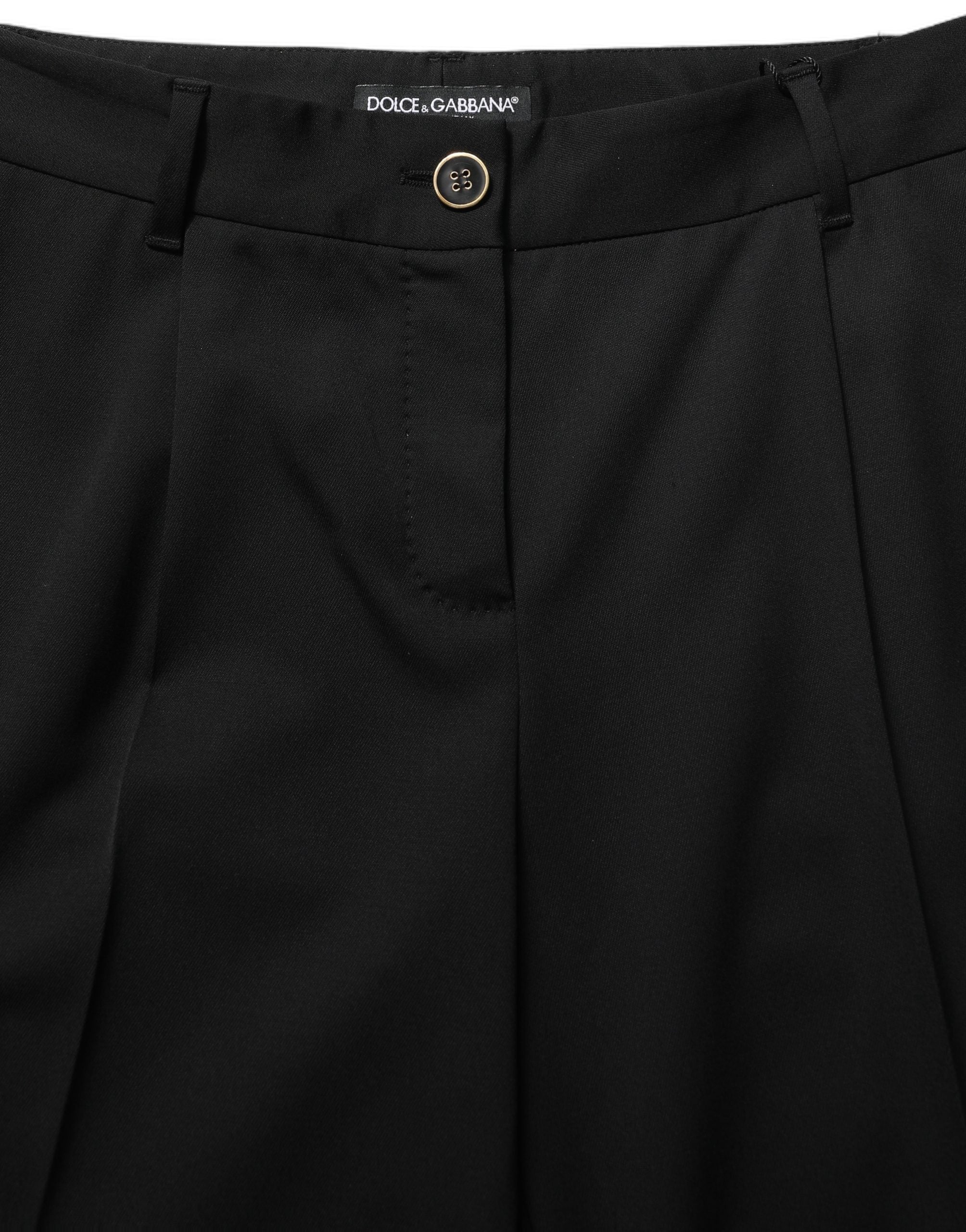 Pantalon noir Dolce & Gabbana à taille haute, coupe droite, élégant et tendance, en tissu fluide pour femme.