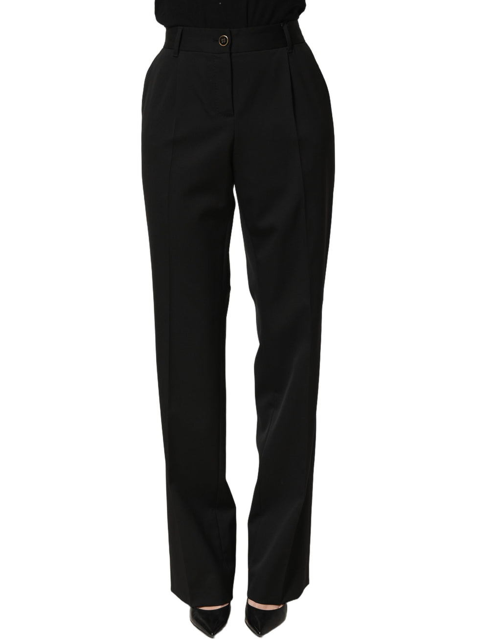 Pantalon noir Dolce & Gabbana à taille haute et coupe droite, style élégant et moderne, tissu en coton.