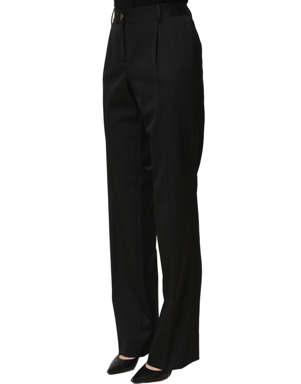 Pantalon noir Dolce & Gabbana à taille haute et coupe droite, pantalon élégant pour femmes, en tissu fluide.