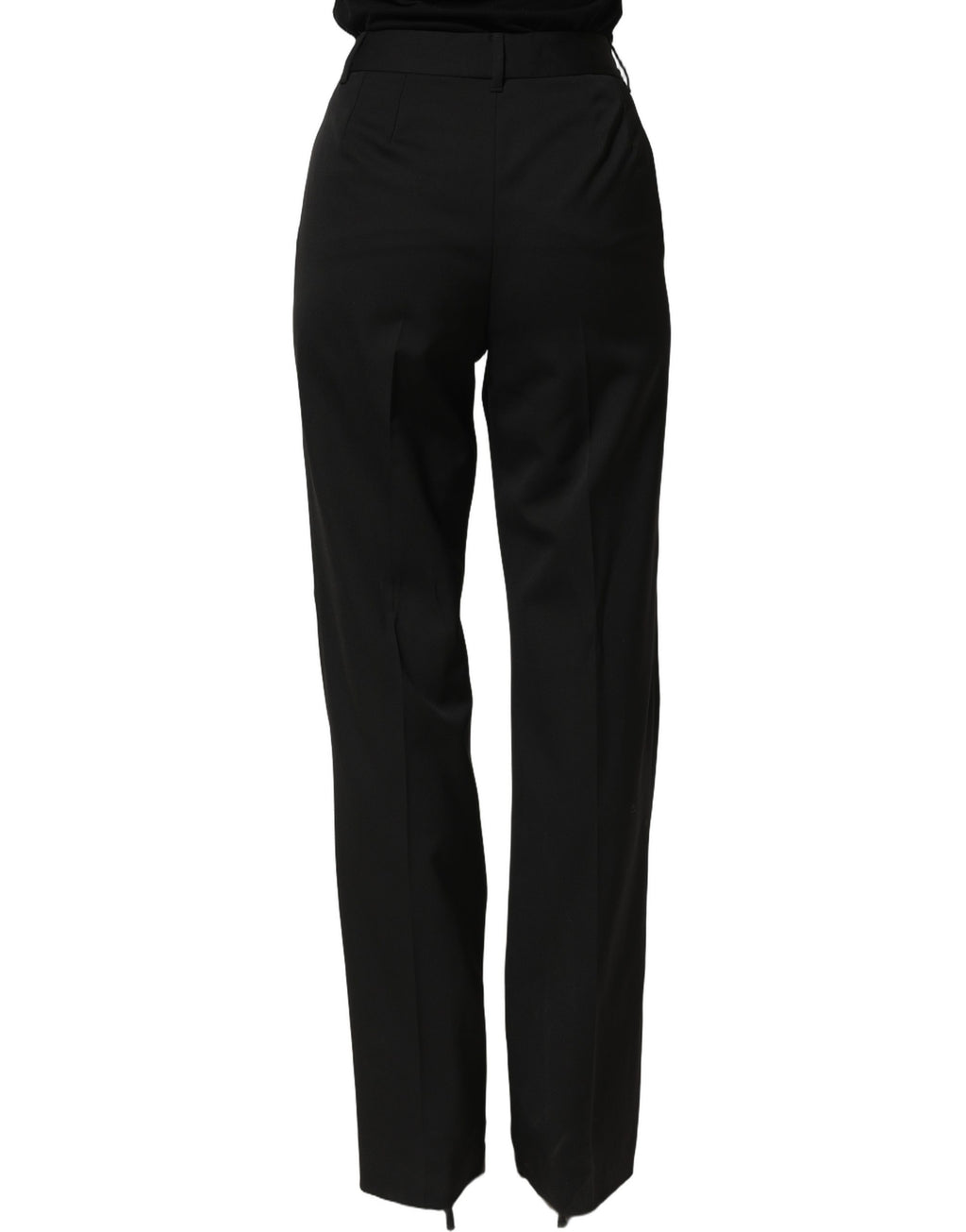 Pantalon noir Dolce & Gabbana à taille haute et coupe droite, style élégant pour femme, en tissu fluide.