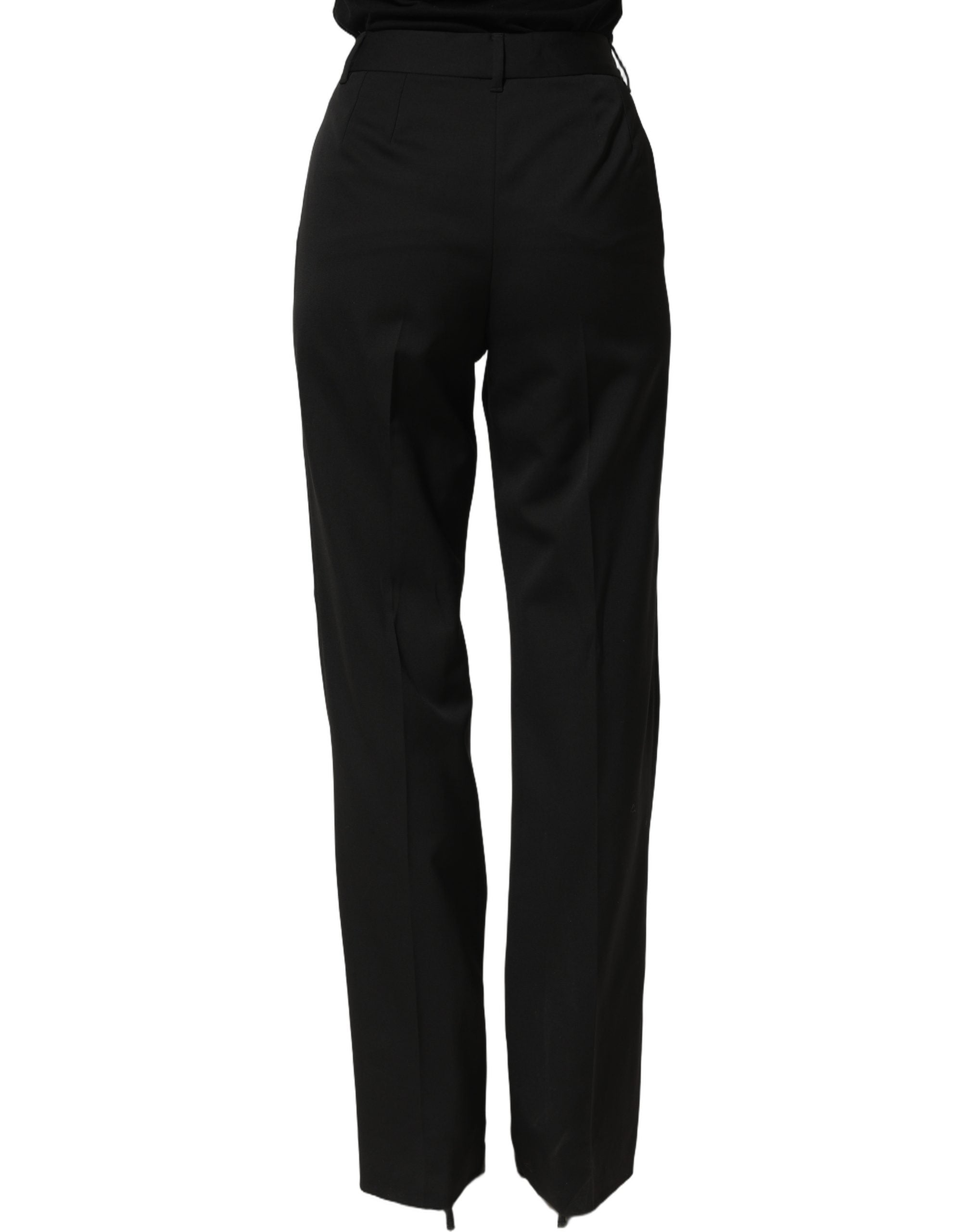 Pantalon noir Dolce & Gabbana à taille haute et coupe droite, style élégant pour femme, en tissu fluide.