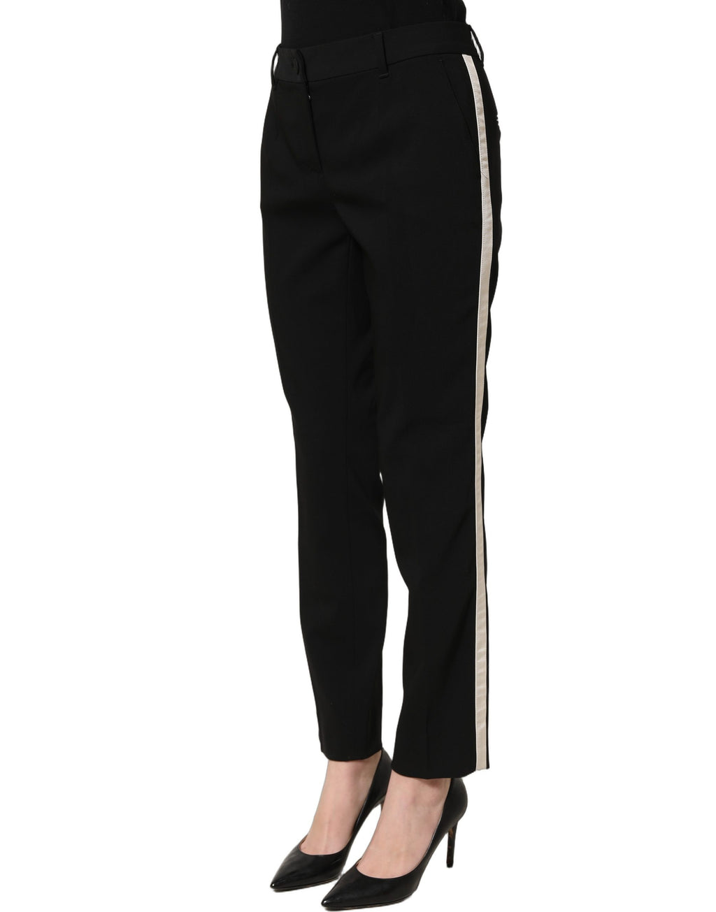 Pantalons Dolce & Gabbana noirs à taille haute, coupe droite, style élégant et moderne, en tissu fluide.