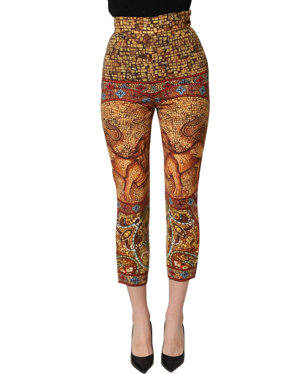 Pantalon cropped en crêpe Dolce & Gabbana à motif mosaïque multicolore, style élégant et moderne.