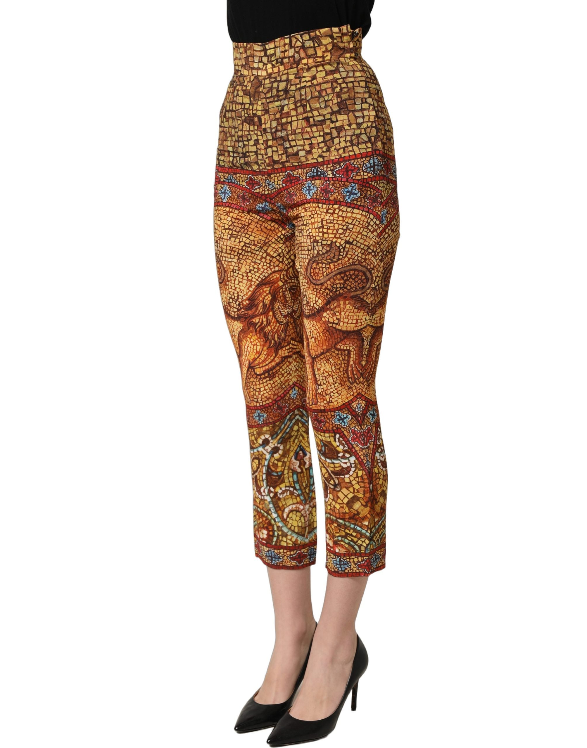 Pantalon cropped en crêpe à motif mosaïque multicolore de Dolce & Gabbana, style élégant et moderne.