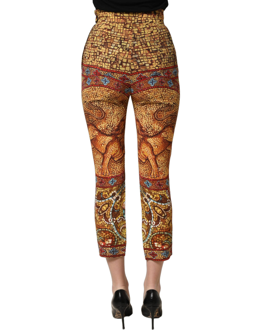 Pantalon cropped en crêpe à motif mosaïque multicolore de Dolce & Gabbana, style élégant et contemporain.