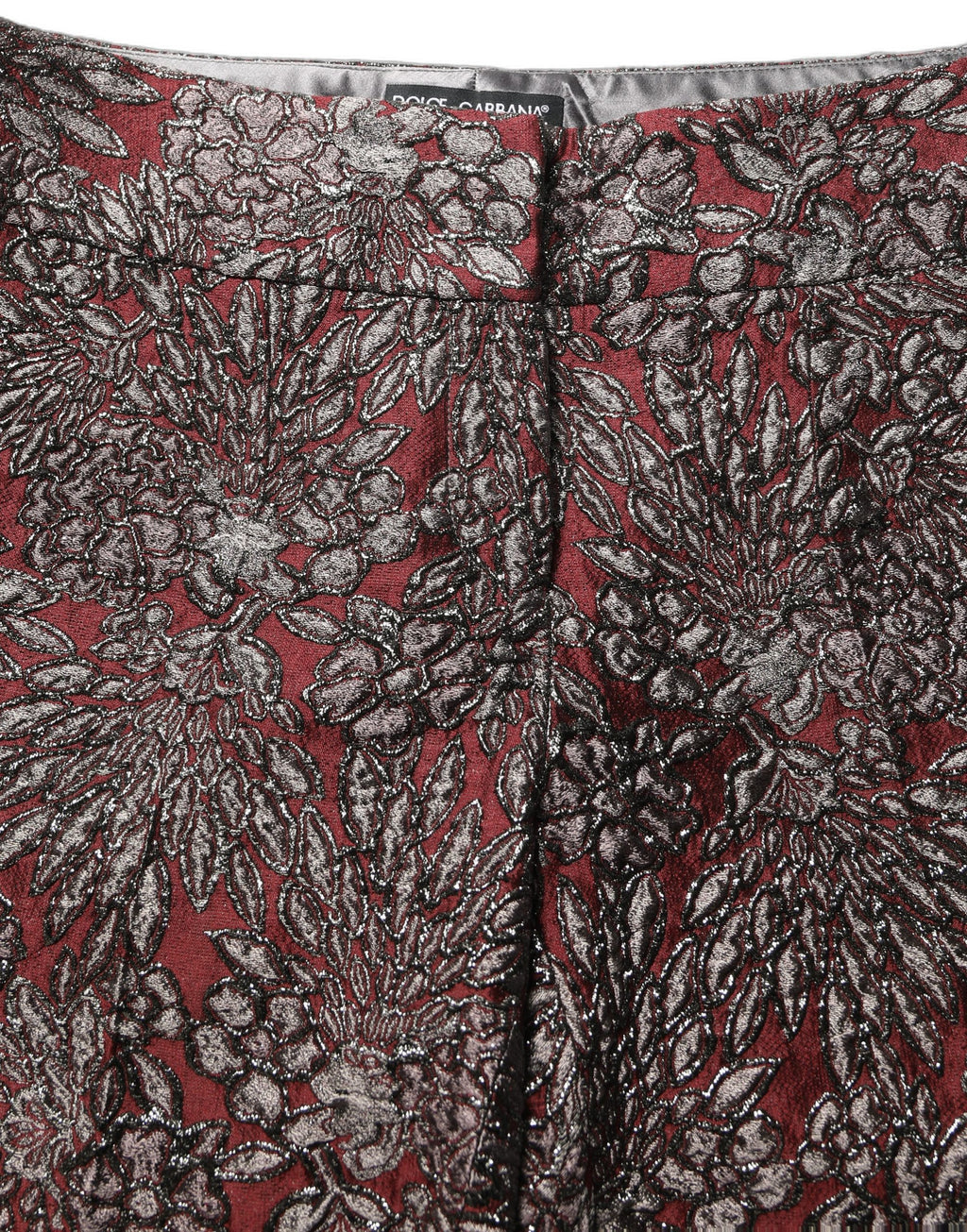 Pantalon droit en jacquard floral bordeaux et gris de Dolce & Gabbana, style élégant et sophistiqué.