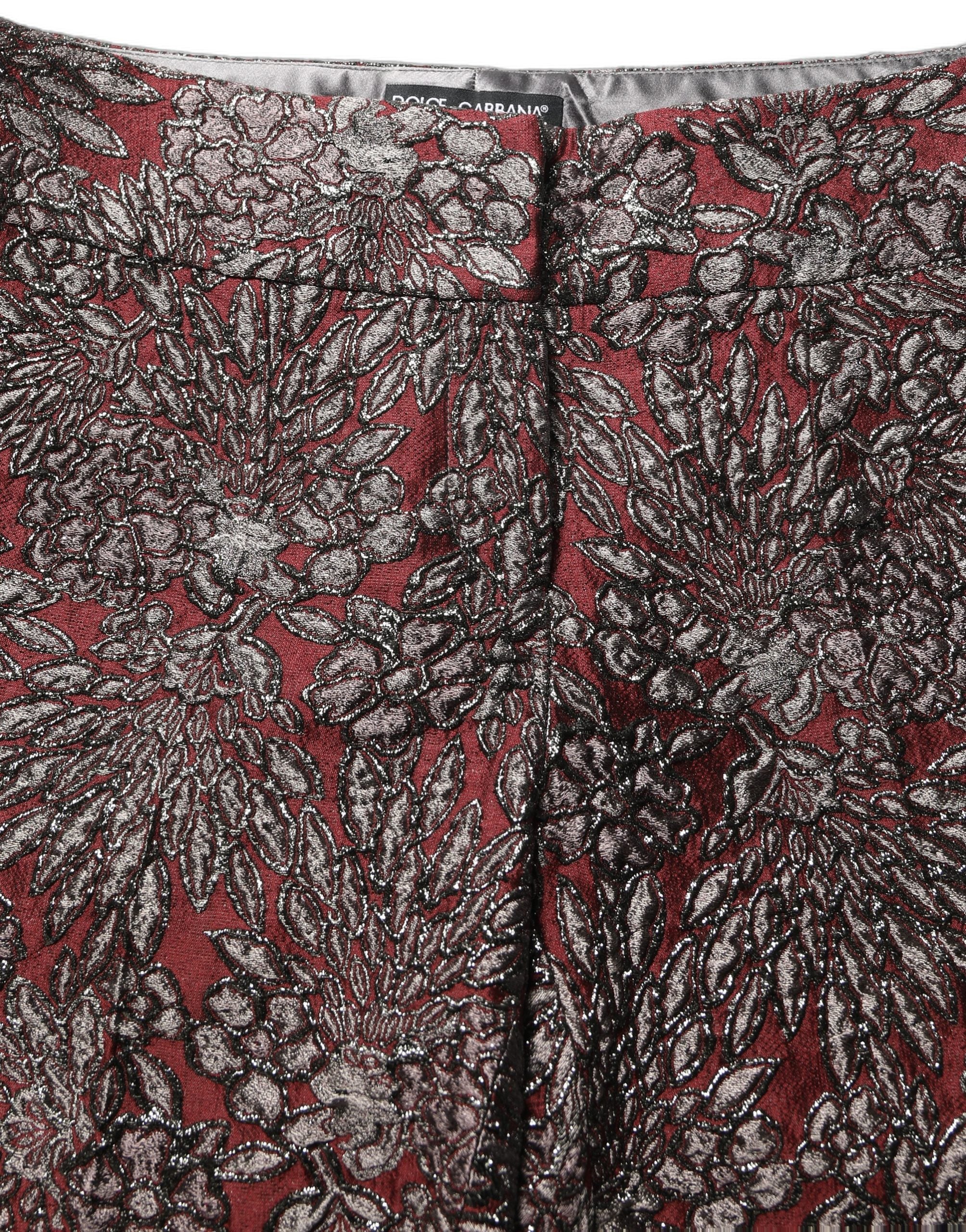Pantalon droit en jacquard floral bordeaux et gris de Dolce & Gabbana, style élégant et sophistiqué.