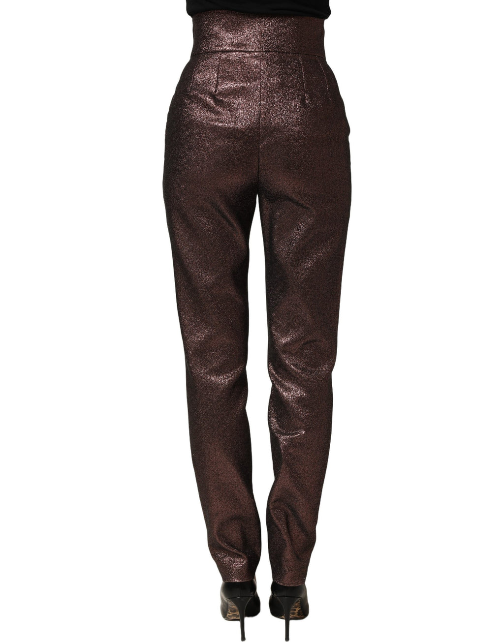 Pantalons en métal marron à taille haute et jambes tapered de Dolce & Gabbana, style élégant et sophistiqué.