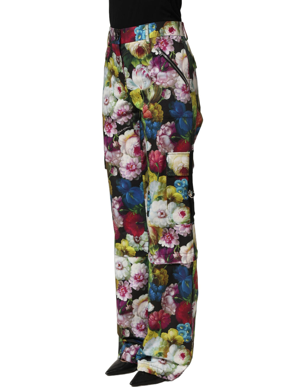 Pantalon large à taille haute Dolce & Gabbana à fleurs multicolores, style élégant et tendance.