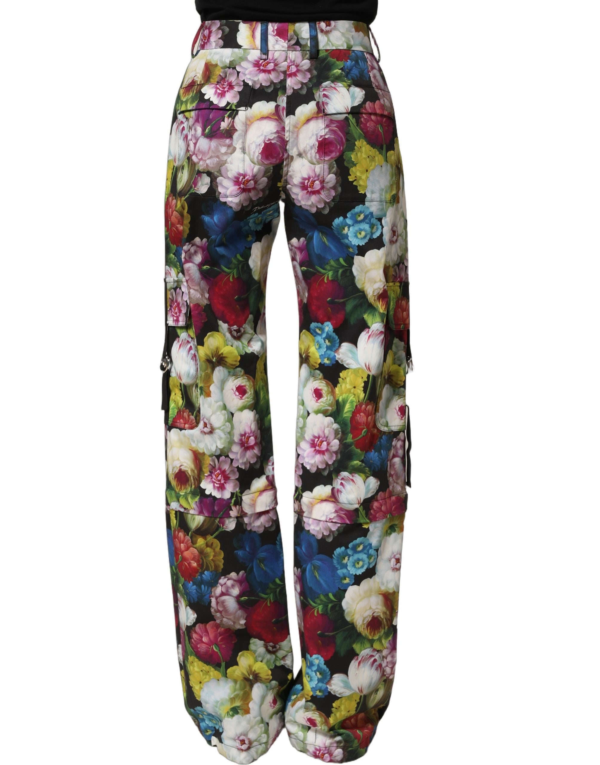 Pantalons Dolce & Gabbana à taille haute avec motif floral multicolore et jambes larges.
