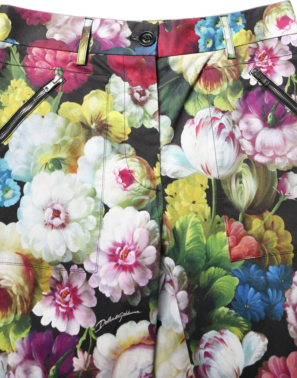 Pantalons larges à taille haute Dolce & Gabbana à fleurs multicolores, coupe élégante et confortable, en tissu fluide.