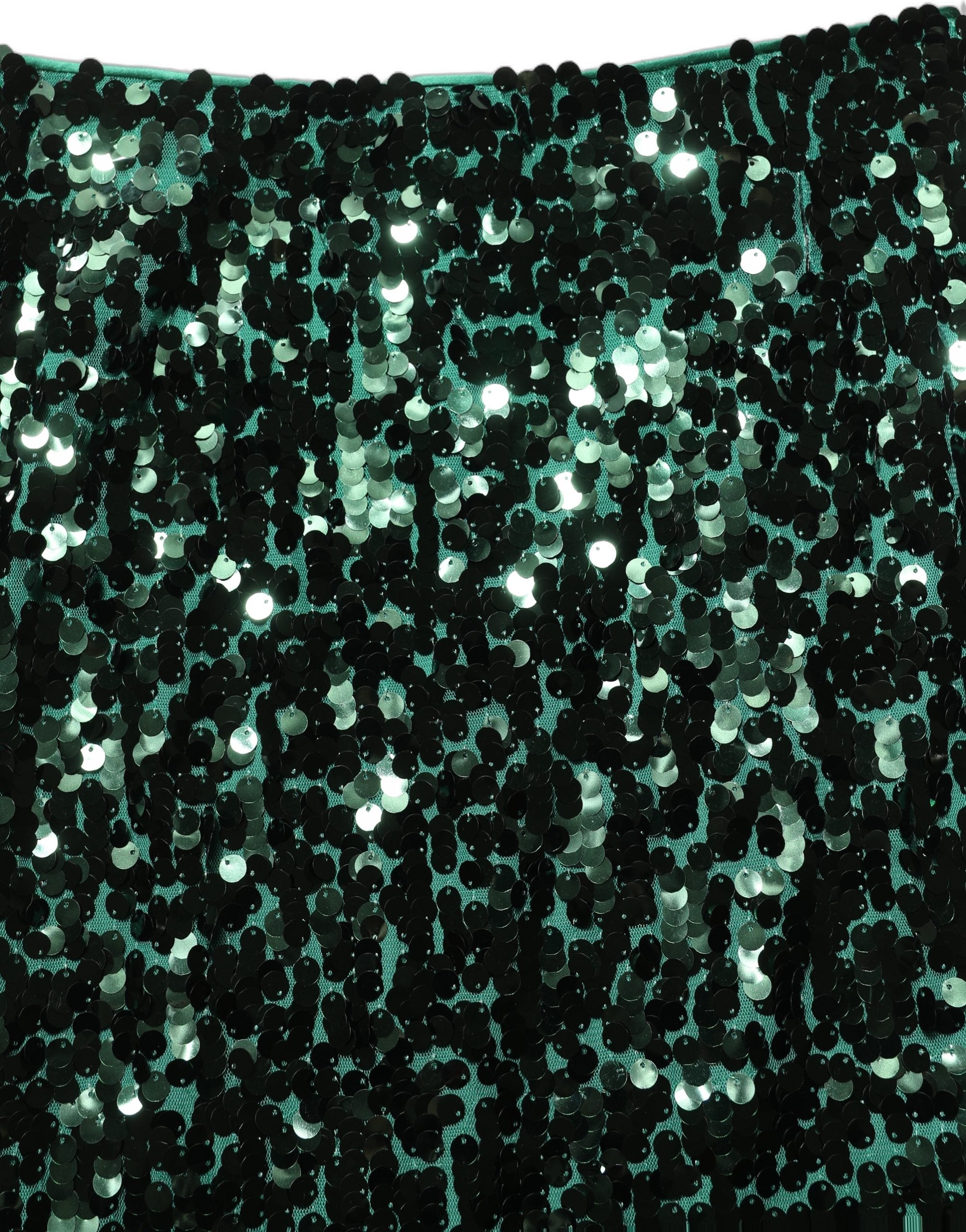 Jupe midi verte en sequins à taille haute de Dolce & Gabbana, coupe crayon élégante et brillante, pour un style sophistiqué.