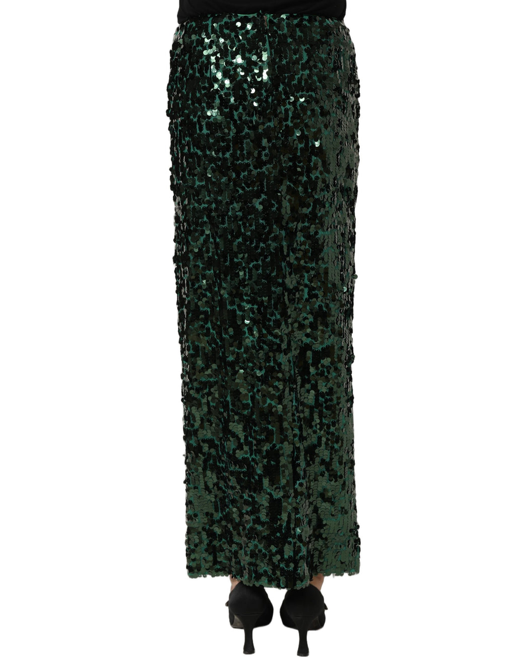 jupe midi verte en sequins Dolce & Gabbana, coupe crayon taille haute, vêtement élégant et brillant