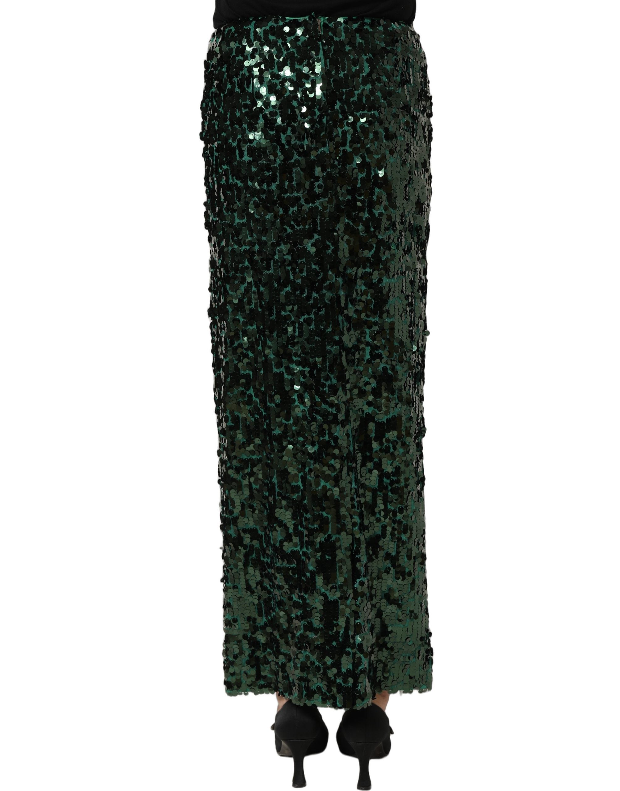 jupe midi verte en sequins Dolce & Gabbana, coupe crayon taille haute, vêtement élégant et brillant