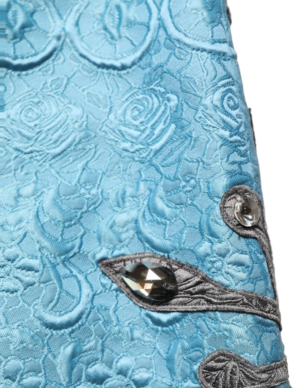 Jupe midi en jacquard bleu avec broderies Dolce & Gabbana, coupe en ligne A élégante et sophistiquée.