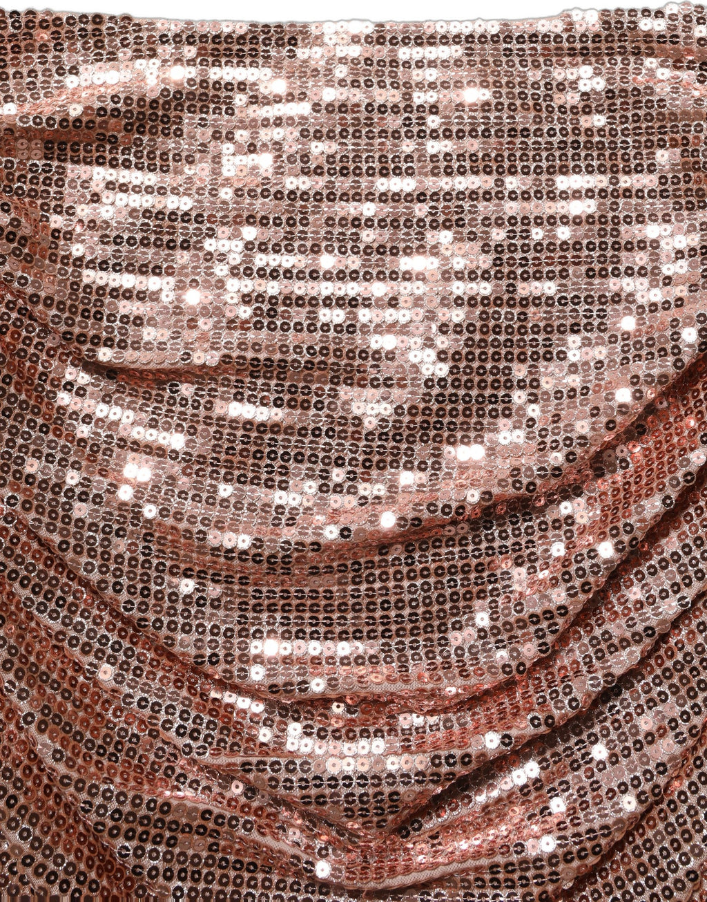 jupe longue Dolce & Gabbana en sequins roses or, taille haute et froncée, vue de face sur fond blanc