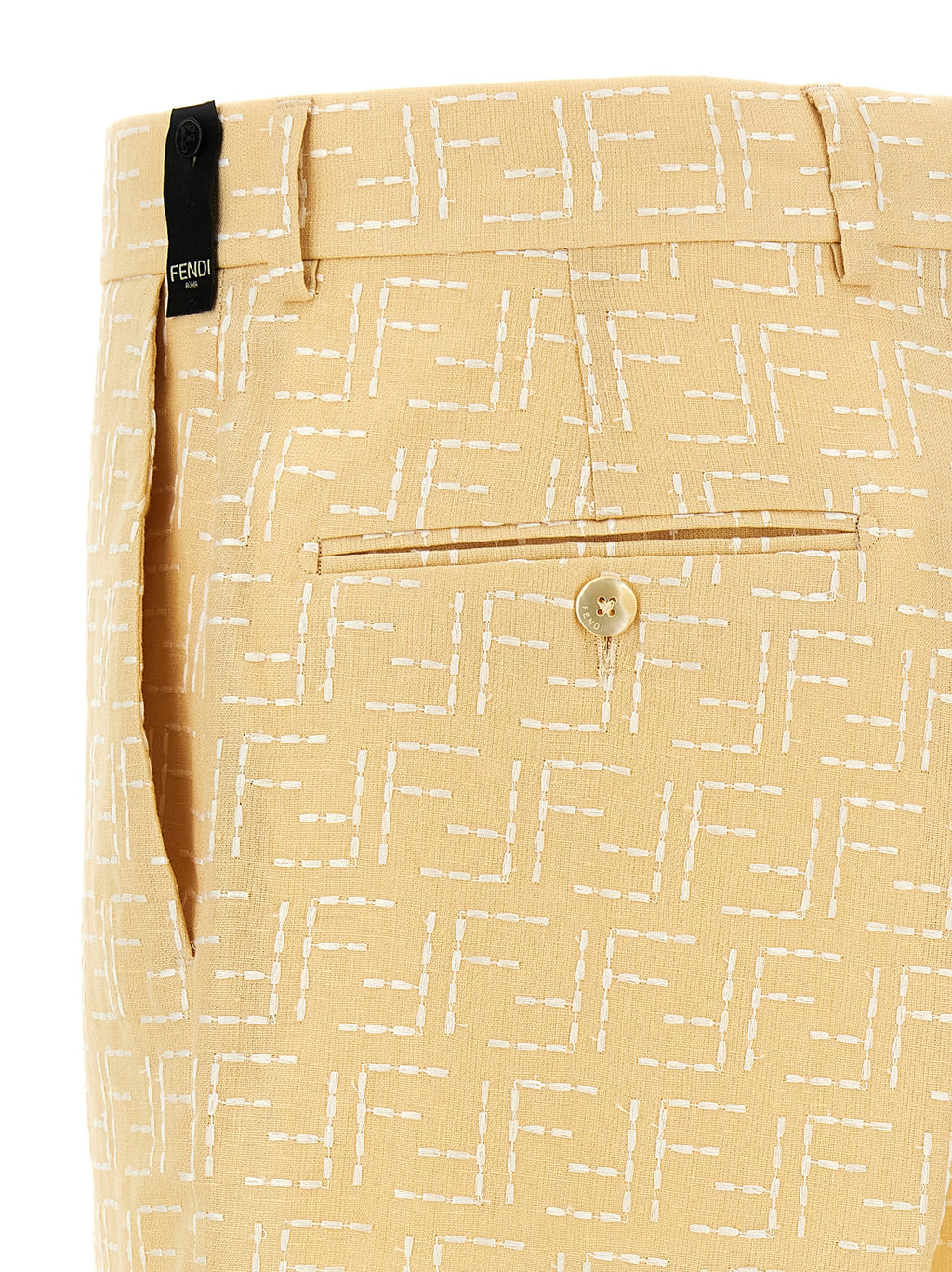Shorts bermuda en lin bicolores de Fendi, style élégant, avec détails sophistiqués et coupe confortable, visibles dans l'image.