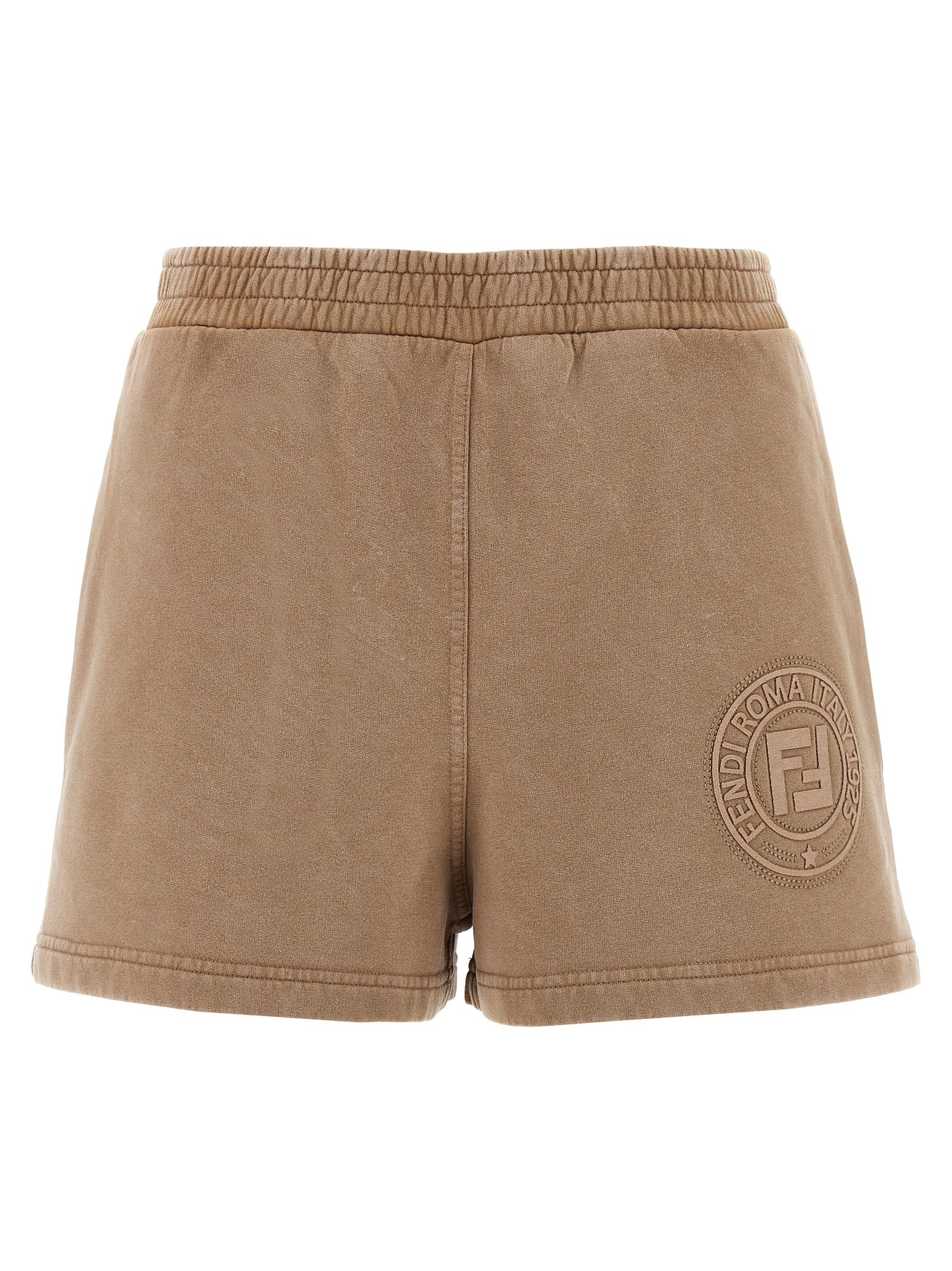 Shorts bermuda en coton marron de la marque Fendi, visibles avec détails du tissu et coupe décontractée.