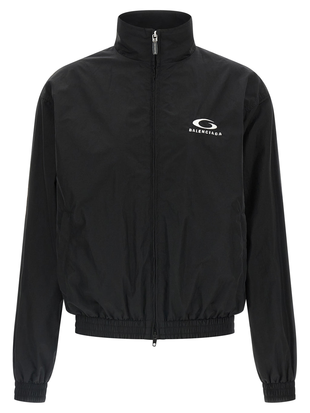 Veste bomber noire en coton de la marque Balenciaga, avec détails modernes et coupe ajustée.