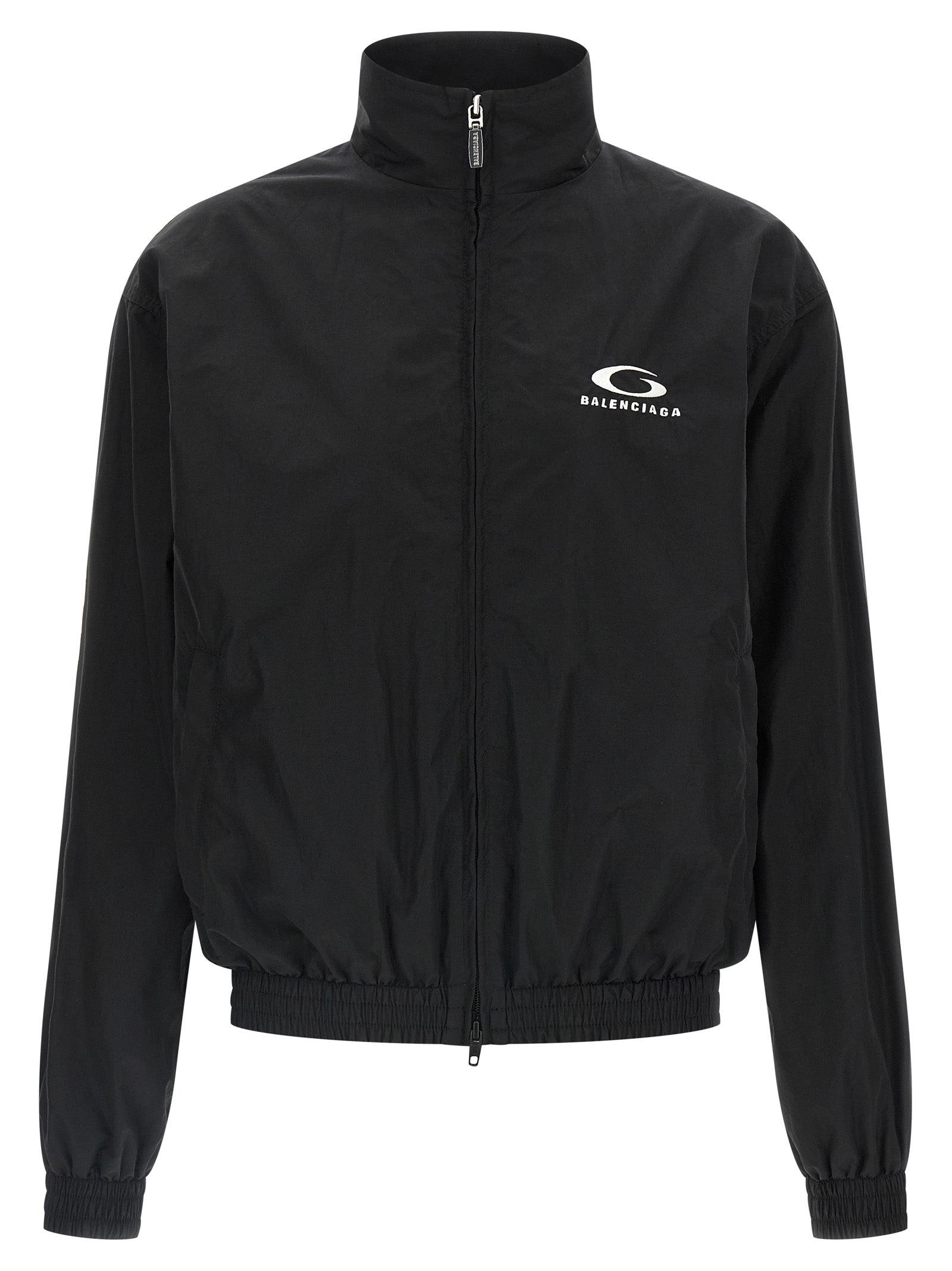 Veste bomber noire en coton de la marque Balenciaga, avec détails modernes et coupe ajustée.