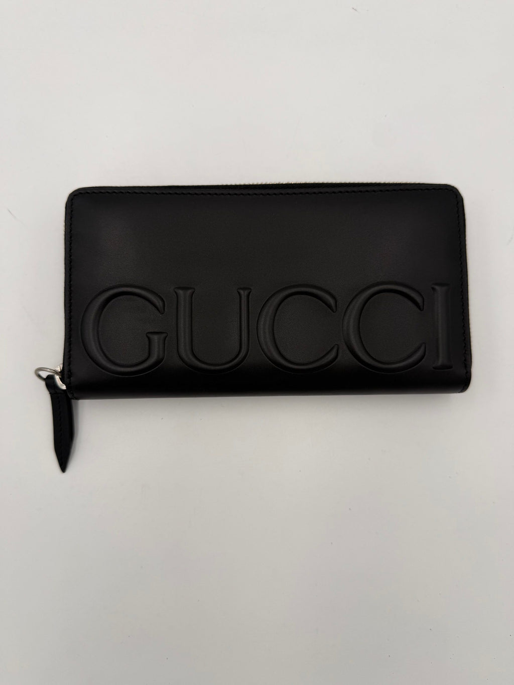 Gucci GUCCI Zip Black Front Logo Embossed Wallet