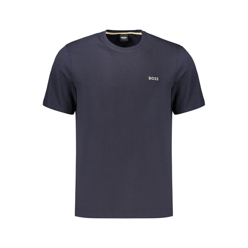 T-shirt homme en coton bleu de la marque Hugo Boss, coupe classique et logo discret sur la poitrine.