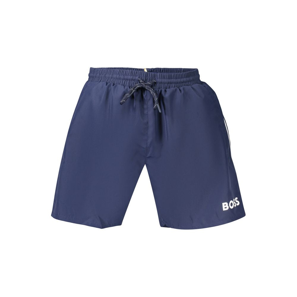 Maillot de bain homme en polyester bleu Hugo Boss, style élégant, avec coupe ajustée, idéal pour la plage ou la piscine.