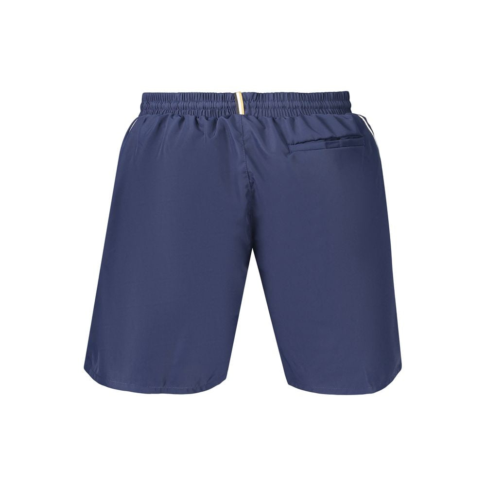 Shorts de bain pour hommes Hugo Boss en polyester bleu, avec design moderne et logo de la marque visible.