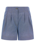 Shorts Bermuda en coton bleu Moncler Grenoble, style décontracté, avec ceinture et poches visibles.
