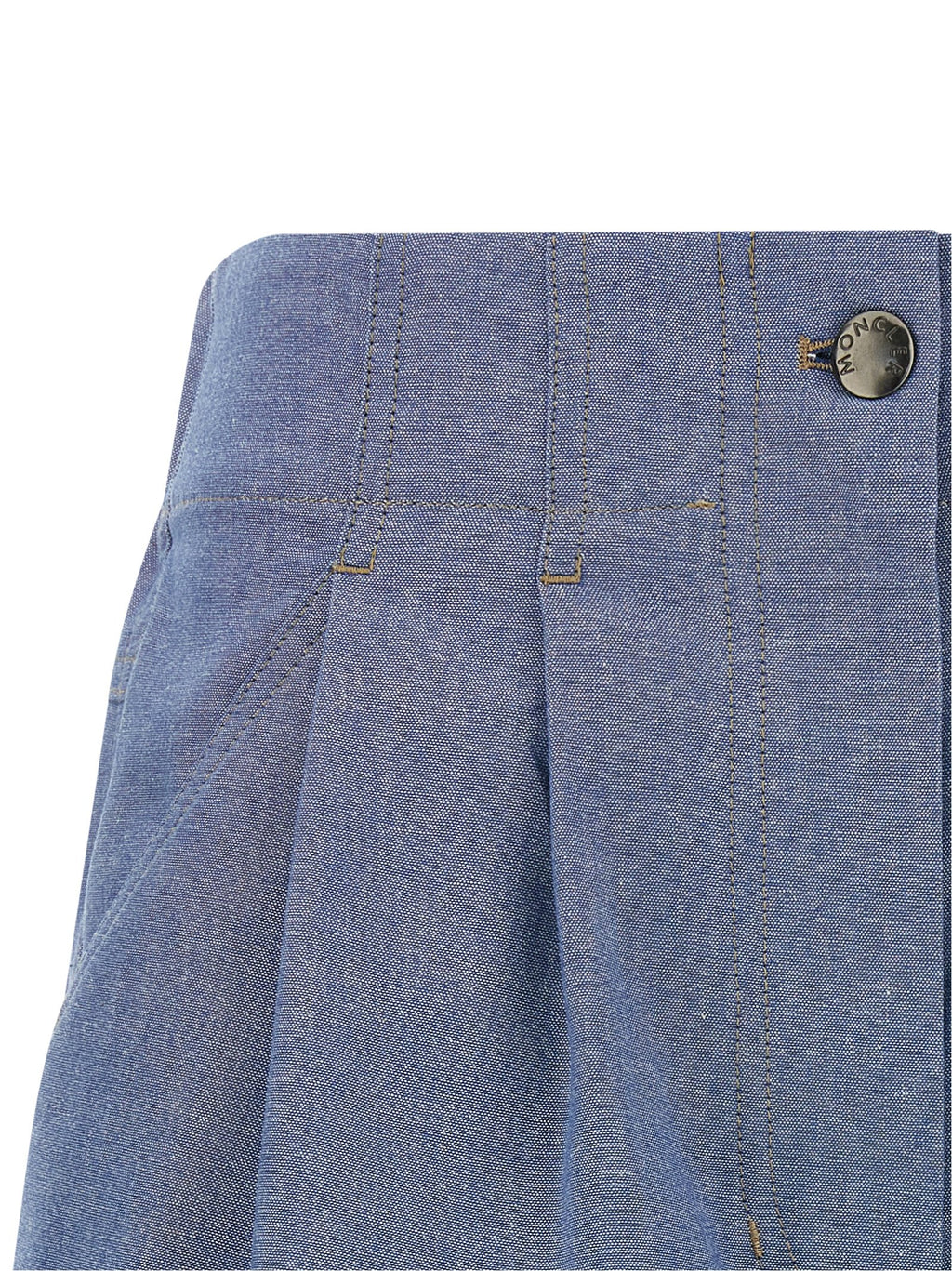 Shorts Bermuda en coton bleu Moncler Grenoble, style décontracté, avec ceinture et poches visibles.