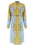 Versace Blue Silk Midi Dress