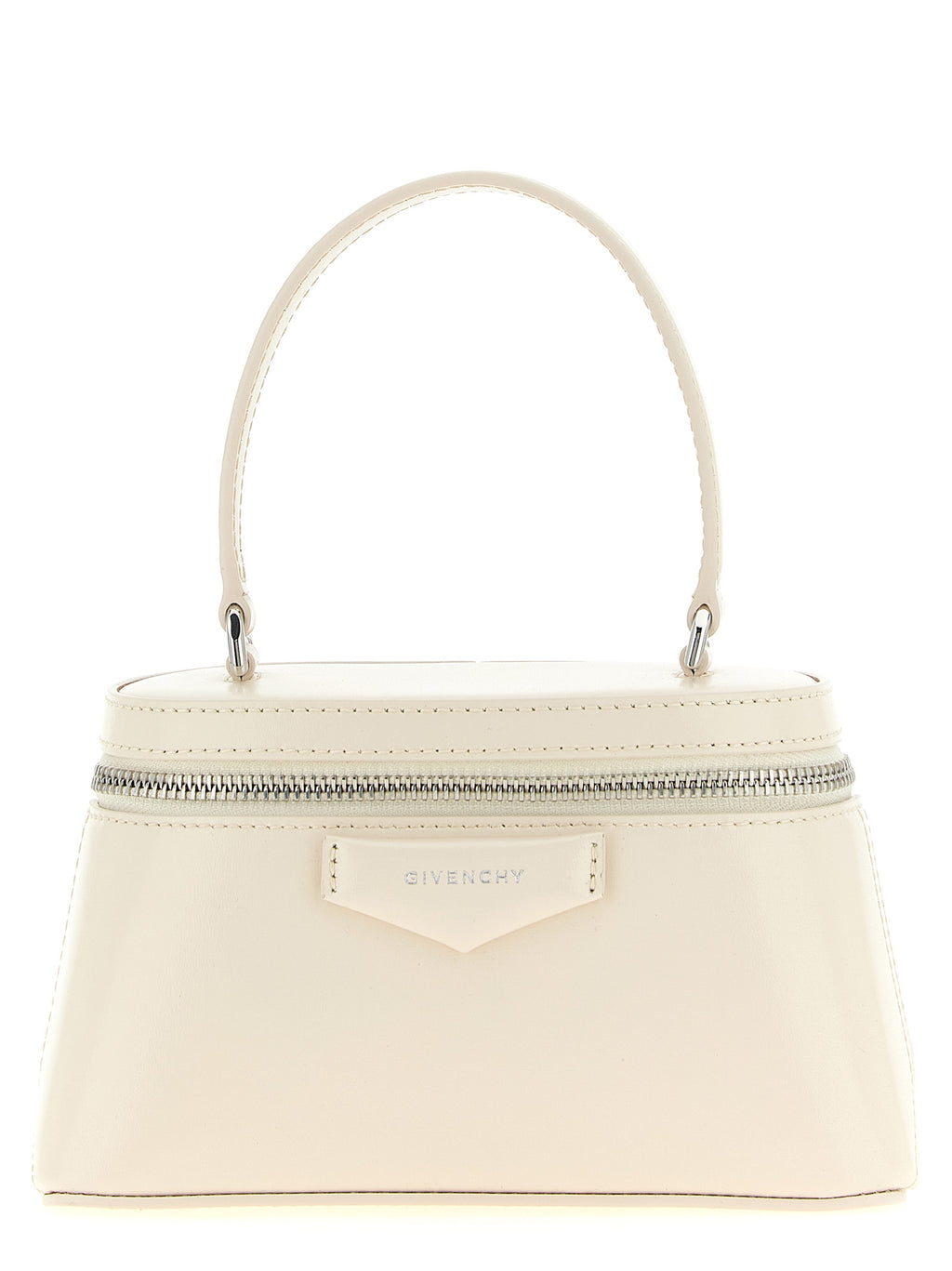 Sac à bandoulière Givenchy en cuir blanc, élégant et sophistiqué, avec détails en métal visible sur l'image.
