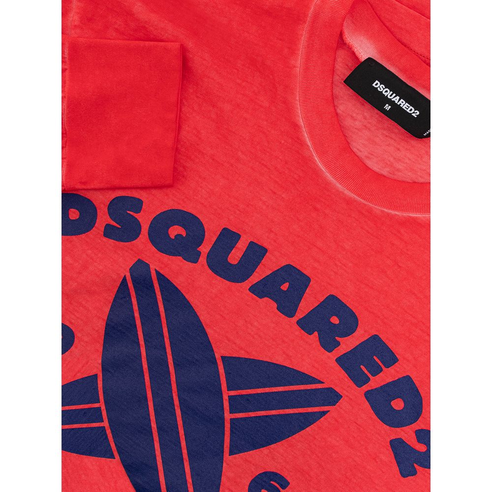T-shirt en coton rouge Dsquared², style décontracté, vue de face avec logo visible sur le devant.