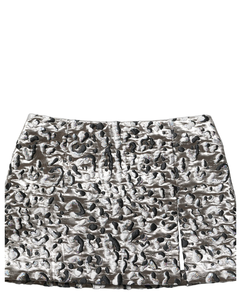 Mini jupe en jacquard argentée à motif léopard de Dolce & Gabbana, taille moyenne, style élégant et tendance.
