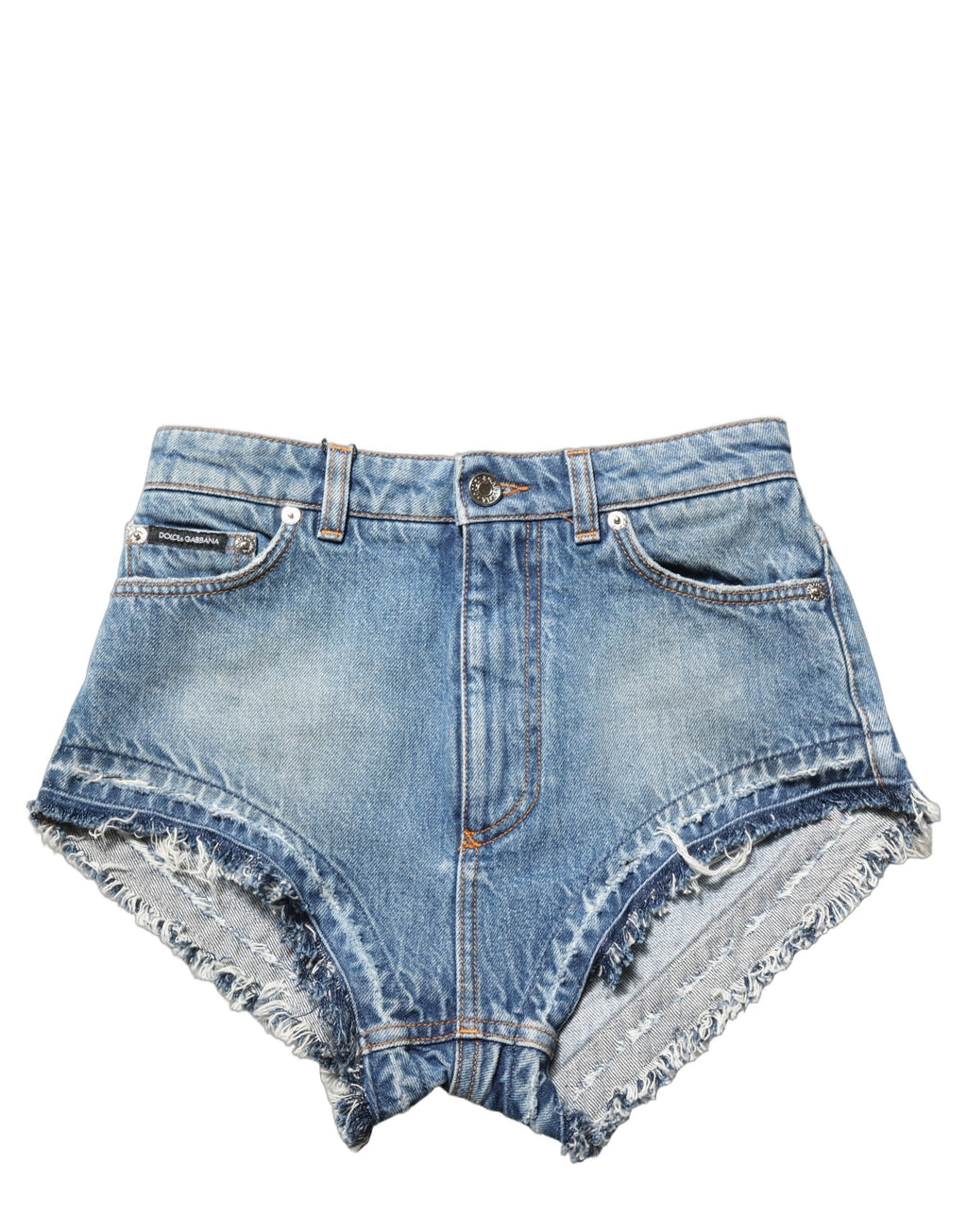 Shorts en denim bleu Dolce & Gabbana à taille haute, coupe courte et style tendance, en coton.