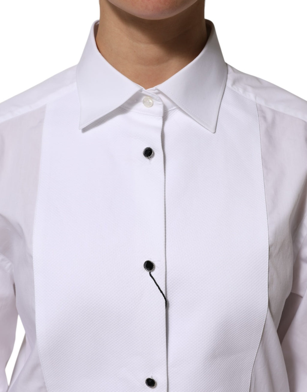 Chemise habillée blanche en coton Dolce & Gabbana à manches longues avec col et boutons visibles.