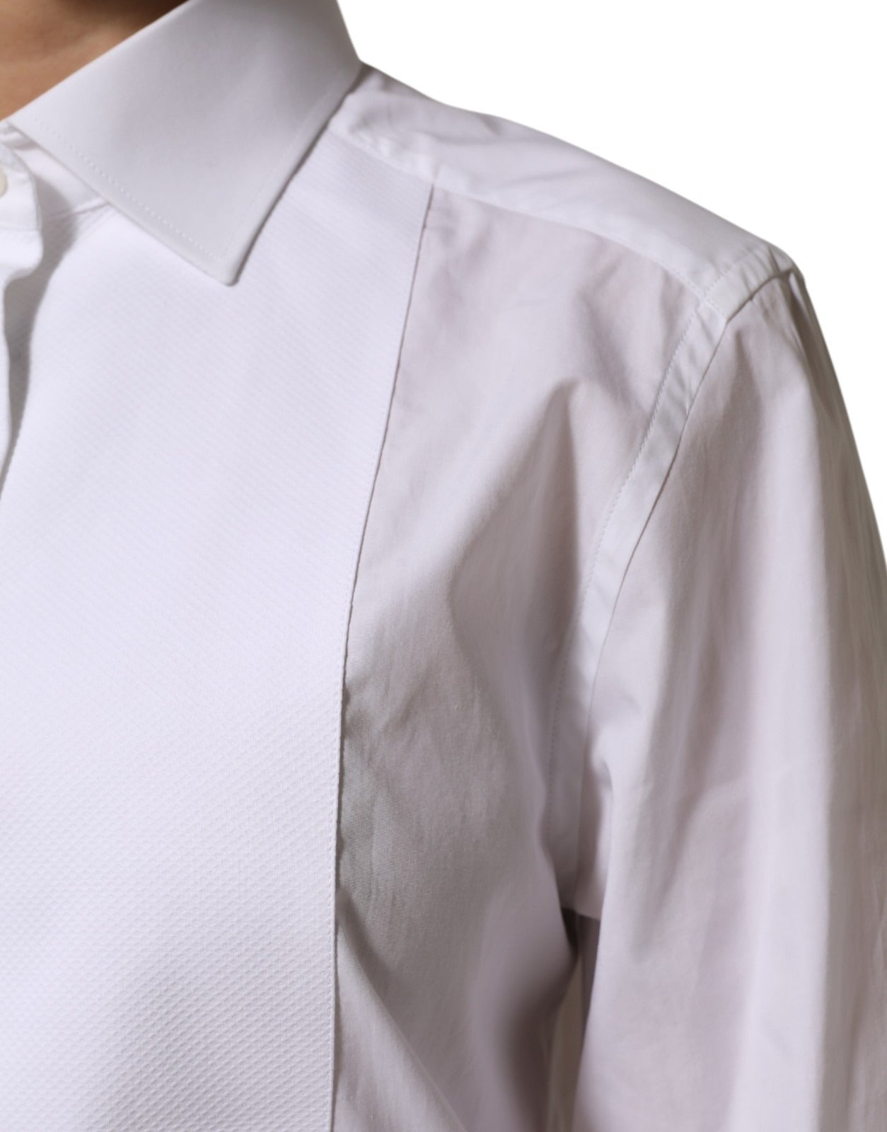 Chemise blanche en coton Dolce & Gabbana, chemise de smoking à manches longues avec col classique.