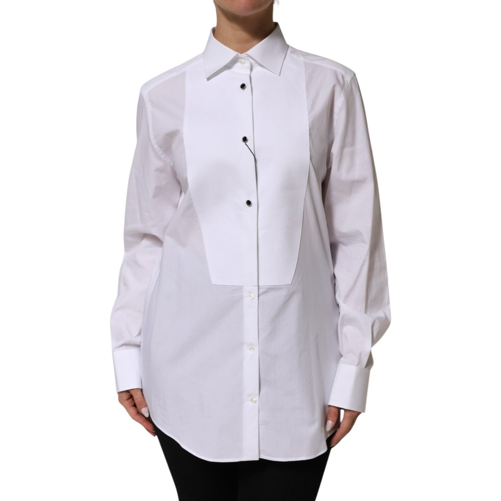 Chemise de costume blanche en coton avec manches longues de Dolce & Gabbana, vêtement élégant pour homme.