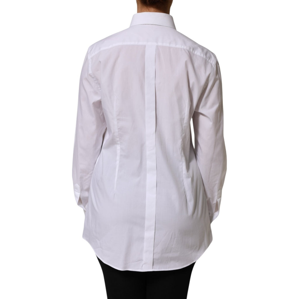 Chemise blanche en coton Dolce & Gabbana avec col de smoking et manches longues, élégante et sophistiquée.