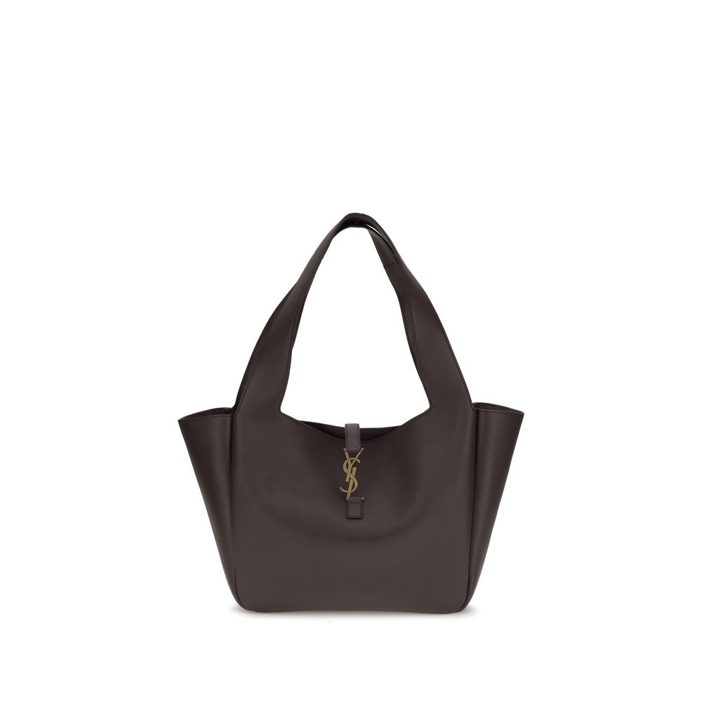 Sac à main Saint Laurent en cuir de veau marron Bos Taurus avec bandoulière, vue de face.