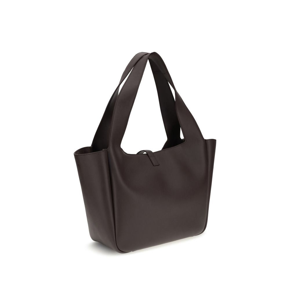 Sac à main Saint Laurent en cuir de veau marron Bos Taurus, sac d'épaule élégant avec détails sophistiqués.