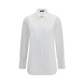 Chemise blanche en coton de la marque Balmain, affichée sur un mannequin, avec col classique et boutons devant.