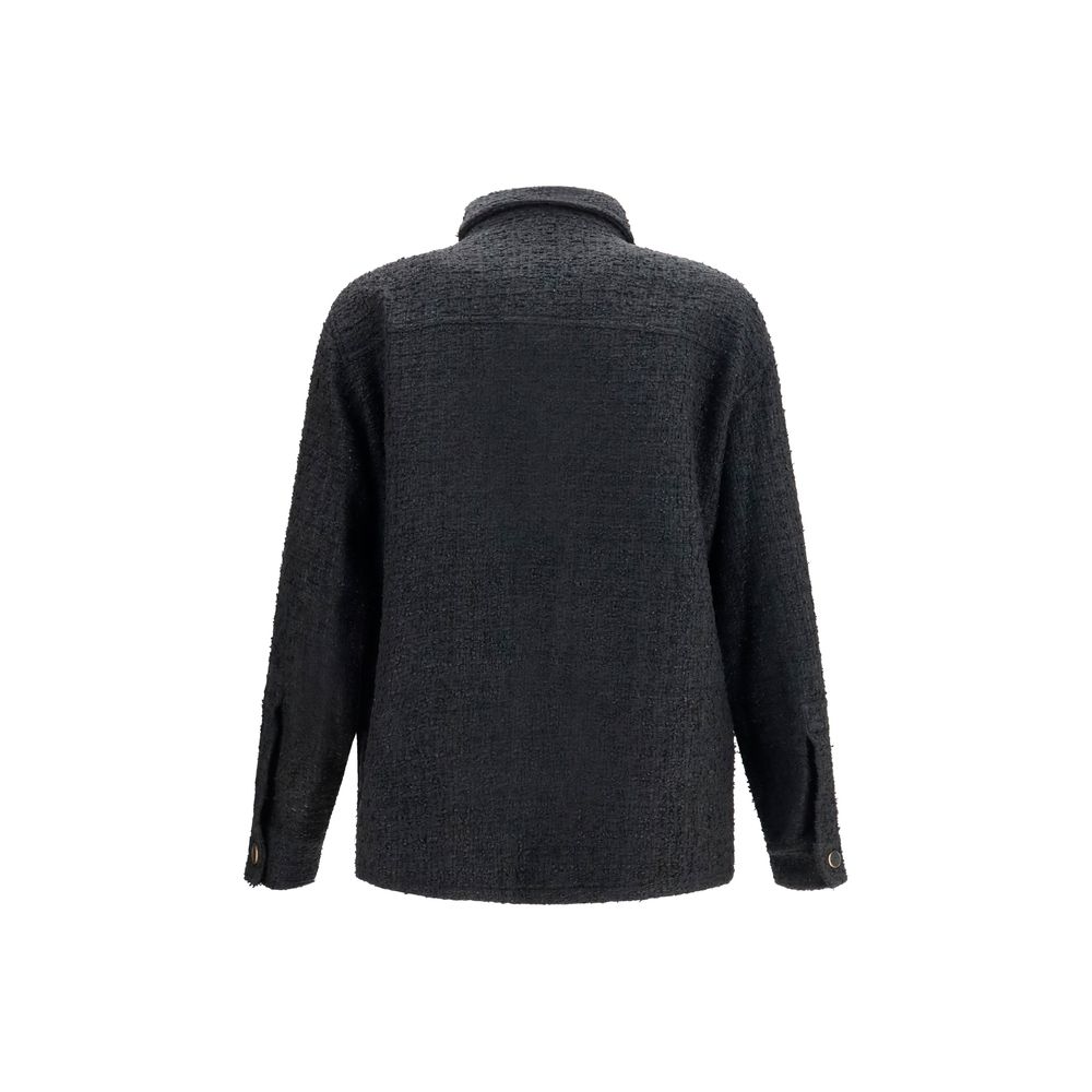 Veste en coton noire Balmain, coupe shell, avec détails stylés, portée sur un mannequin.