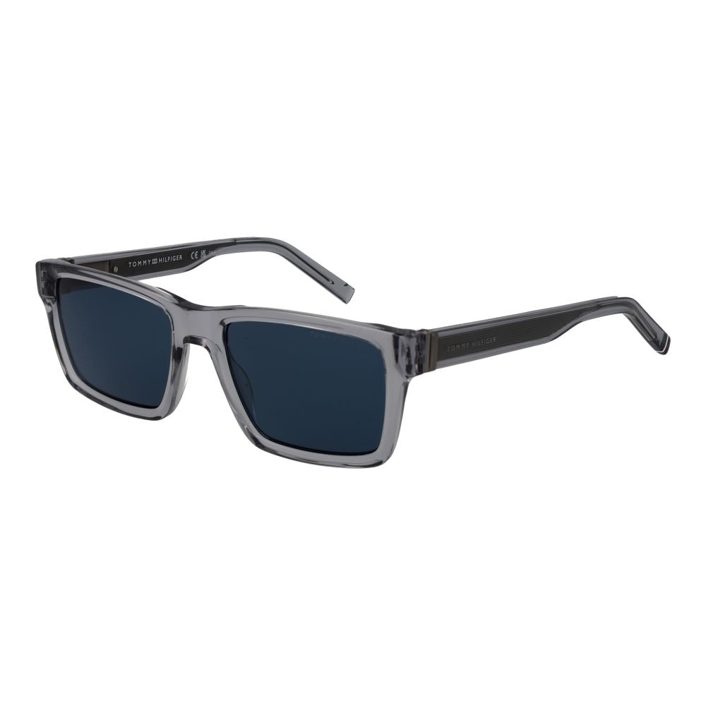 Lunettes de soleil Tommy Hilfiger en acétate gris avec monture élégante et moderne, vues de face.