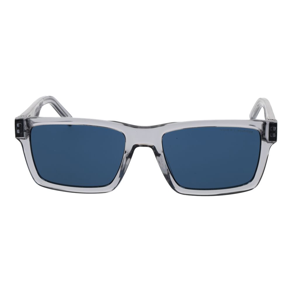 Lunettes de soleil Tommy Hilfiger grises en acétate, avec monture élégante et design moderne, vues de face.